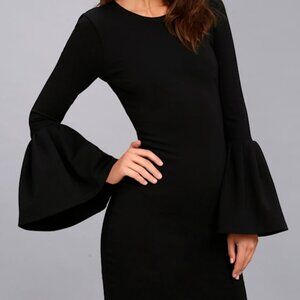 Lulus Double Flair Black Long Sleeve Bodycon Dress - Size X-Small